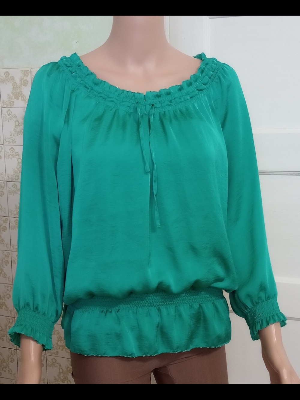 Willi Smith Teal Green Peasant Blouse